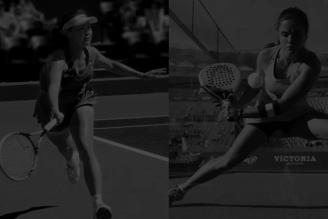 A side-by-side comparison of a tennis player and a padel player in action, each focused on returning a ball.